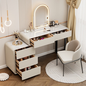 Nouvelle <span class=keywords><strong>table</strong></span> de toilette haut de gamme en bois massif au design moderne <span class=keywords><strong>et</strong></span> épuré pour chambre principale, avec armoire intégrée <span class=keywords><strong>et</strong></span> station de maquillage - Product Image 4