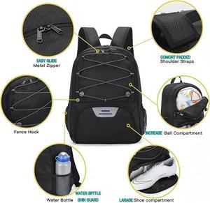 Sac à dos de football pour jeunes - Fermeture éclair en polyester, compartiment pour ballon et pochette séparée pour chaussures de football et de basketball - Product Image 3