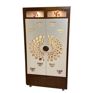 Mandir Moderno de Madera de Teca con Puertas de Diseño Corians, Mandir Grande de Madera con Estantes, Compre un Templo Moderno Blanco con Puertas - Product Image 2