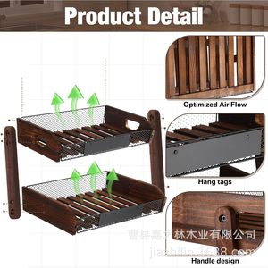 Modern Minimalist Solid Wood Double Layer Storage Rack For Kitchen Fruits <b>Vegetables</b> Desktop Organizer - Product Image 5