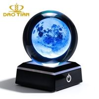 Lampe de nuit en cristal 3D en forme de lune, lampe lunaire HD avec base à commande tactile, sphère de cristal, lumière d'ambiance, lampe de chevet à intensité réglable, cadeau pour la maison