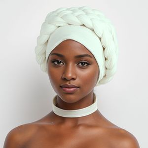 Nigéria Wrap Head <span class=keywords><strong>Bonnet</strong></span> prêt à porter <span class=keywords><strong>femme</strong></span> Headtie Autogele 2024 tissu doux tresse Halo Turban casquette femmes africaines tête enveloppes - Product Image 6