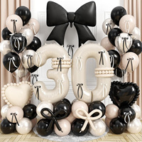 Ballons en latex noir et blanc laiteux avec ballon en aluminium noir en forme de nœud pour les fournitures de fête d'anniversaire des enfants