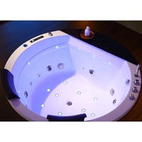 Baignoire Spa Acrylique Encastrable Autoportante Ronde avec Cascade, Hydromassage à Bulles d'Air, Lumières Colorées, Commande Informatisée, 22 Jets