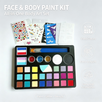 Kit de peinture lavable à base d'eau pour le visage et le corps, palette de 24 couleurs avec pinceaux, éponge, paillettes, pochoirs, autocollants de tatouage pour enfants, bricolage