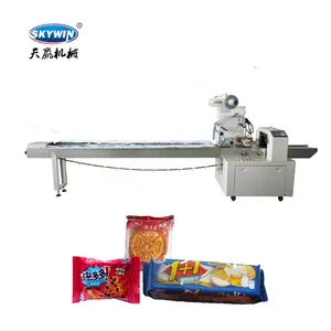 Automatische Drie Servomotor Kleine Enkele Chocolade Candy Bar Blok Voedsel Biscuit Wafer Flow Kussenverpakking Verpakkingsmachine