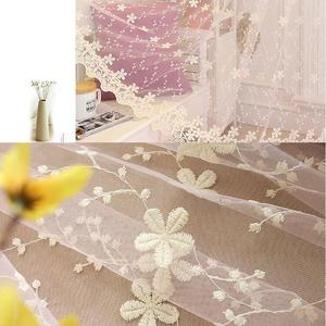 Tissu de rideau en tulle brodé 100% polyester, plissé, ignifuge, isolant, translucide (ombrage 1%-40%) - Product Image 6