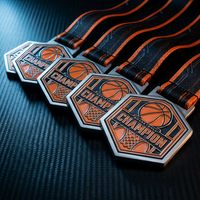Médailles de basket-ball personnalisées en alliage de zinc avec imitation émail dynamique, récompense pour équipes et ligues, avec ruban