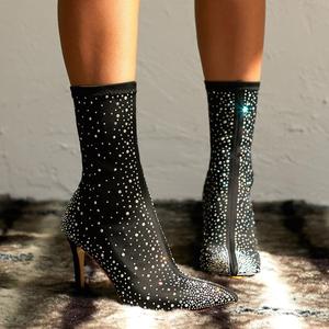 CSB118 crystals ankle suede leather ankle <strong>zip</strong> <strong>up</strong> high heel <strong>boots</strong> for wome - Product Image 1