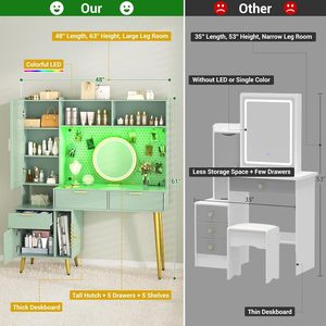 48-inch <b>vanity</b> cabinet with charging station, LED modern bedroom dressing <b>table</b>, pegboard, 5-drawer shelf, cabinet - Product Image 2