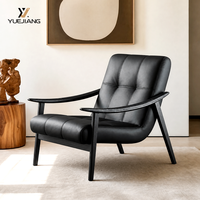 Italienischer Fynn Einzel-Leder-Loungesessel Massivholzbeine Designer-Stil Sessel Retro Modern Wohnzimmer-Sitzgelegenheit