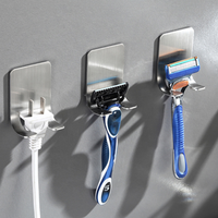 Crochets de porte de salle de bain multifonctionnels écologiques en acier inoxydable argent/noir avec logo personnalisé, à fixer au mur, lot de 2, pour rasoirs et articles divers