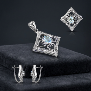 Art Palace - Conjunto de Colgante de Topacio Azul y Circonita Cúbica, Plata de Ley 925, Joyería Casual/Deportiva para Mujer, para Boda o Compromiso - Product Image 2