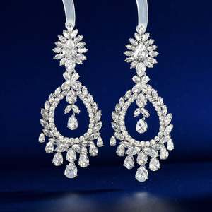 HIBRIDE lujo brillante gota de agua colgante Zirconia cúbica pendiente largo para mujer alta calidad moda fiesta boda joyería E-523 - Product Image 1