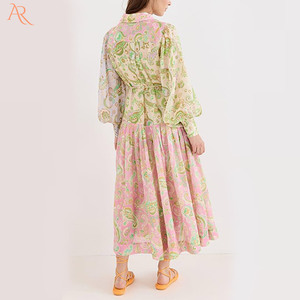 เสื้อเชิ้ตผูกเชือกเย็บสไตล์วันหยุด,เดรสกระโปรงแขนยาวทรงหลวม - Product Image 2