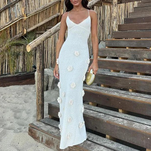 Vestido Largo Sexy de Fiesta para Mujer, Estilo Boutique, Otoño 2026, Nuevo Vestido Elegante Blanco con Cuello Halter y Flores - Product Image 3