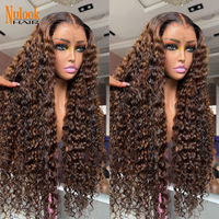 Perruque Highlight Marron Bouclée Profonde Pré-Pluckée Sans Colle 13x6 Lace Front Couleur Piano Mixte Blond Miel Cheveux Humains Vietnamiens Bruts