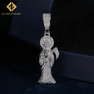 ZUANFA JEWELRY Colgante Hip-Hop de Moissanita Iced-Out Santa Muerte (Santa Muerte) Chapado en Plata 925 - Product Image 1