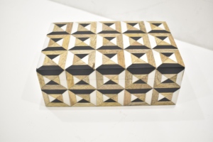 Luxury Geometric Pattern Decorative <b>Storage</b> Box with Lid Wooden Resin <b>Tabletop</b> Organizer Available at Wholesale Price - Product Image 2