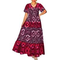 Robe longue décontractée ample à col en V et manches courtes pour femme, imprimé spirale tie-dye style bohème, superposée, coupe gâteau, longueur ras du sol, vente en gros
