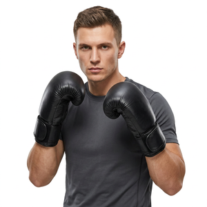 Gants de boxe en cuir noir à doigts entiers avec fermeture à lacets au poignet pour hommes – Équipement d'entraînement - Product Image 1