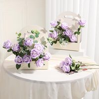 Hochwertige Künstliche Blumen Rosen Echt Aussehende Lila Rosen für Chinesisches Neujahr Party Heim Hochzeitsdekoration