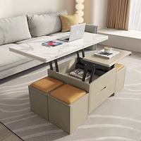 Table basse moderne de luxe multifonctionnelle, relevable et pliable, avec rangement et tabourets pour salon