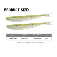 Umpan Pancing Buatan Cacing Plastik Lunak Ekor Garpu Ukuran Kecil 78 cm / 18 g untuk Ikan Mandarin & Bass 10 Pcs Tanpa Kail