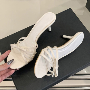 Ladies New Style <b>Red</b> Stiletto Peep Toe High <b>Heel</b> Slippers Open Toe Summer Casual Party with Sexy Mesh Outdoor - Product Image 2