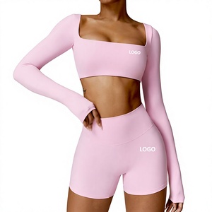 Completo Sportivo di Alta Qualità in Tinta Unita per <span class=keywords><strong>Donna</strong></span>, Abbigliamento da Palestra e Yoga, Set Due Pezzi - Product Image 1