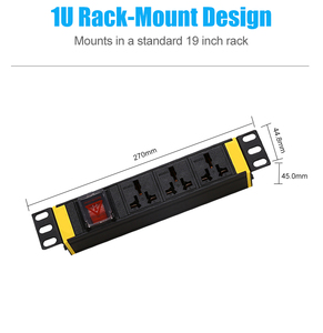 Prise PDU universelle 3 voies 19'' 1U avec interrupteur, protection contre les surcharges et les courts-circuits, usage industriel - Product Image 4