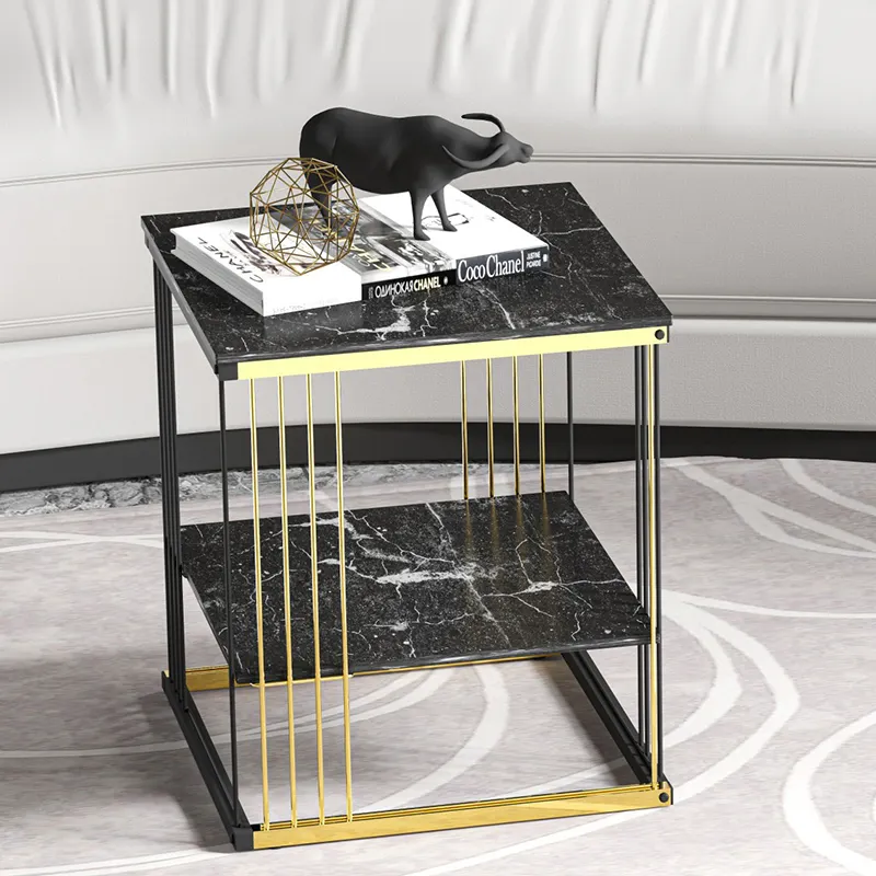 스페인 디자인 작은 검은 커피 테이블 금속 프레임 라운드 대리석 커피 테이블 장식 침실 홈 가구
