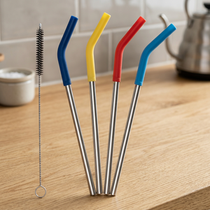 Reusable Metal <b>Drinking</b> <b>Straws</b> with Cleaning Brush 5-Pack Colorful Bendable Bar Accessories Modern Style - Product Image 2