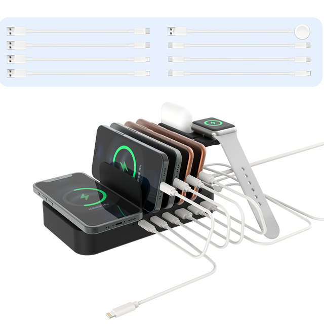Multiple Device Charging Station,150W 9-Port USB Charger with Adjustable Dividers,Compatible with Tablet/TWS/CellPhone/Watch