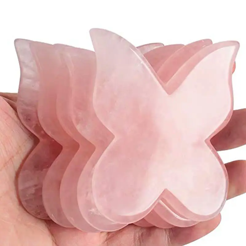 Gua Sha Scraping Massage Face Green Rose Quartz 100% Natural Rose Quarts Gua Sha Butterfly Private Label