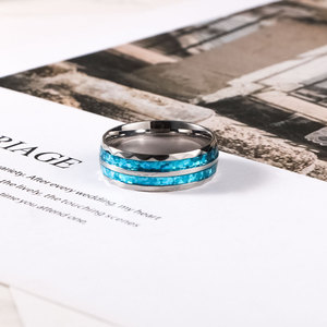 Men's Stainless Steel <b>Ring</b> with Shell Inlay Channel Setting Geometric Design Wedding Band SA1221 - Product Image 4