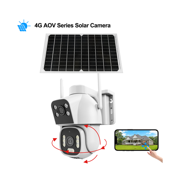 AOV 2MP 4G Sim Dual Lens IP PTZ Camera Full Color Panel Power Wireless 1080P Outdoor CCTV Night Vision CMOS Solar Powered