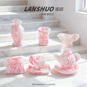 ชุดเครื่องประดับเรซิ่นสีชมพู DIY แจกันจิ๋ว ถ้วย กาน้ำชา จาน ของตกแต่งแบบดั้งเดิม ทำด้วยมือ เคลือบเงา สำหรับใช้ในบ้าน - Product Image 2