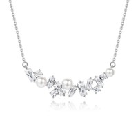 Collar Personalizado Chapado en Oro de 18K S925 para Mujer, Circonita Cúbica Rectangular de Grado 5A, Circonita Cúbica Redonda de Grado 5A, Perla de Concha