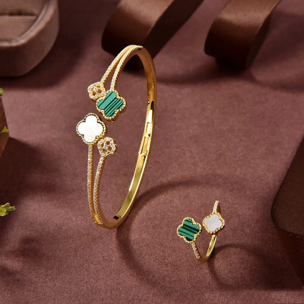 Fleur CS bijoux populaire zircone ensemble de bijoux haute qualité trèfle à quatre feuilles bracelets anneau 925 bijoux en argent pour les femmes