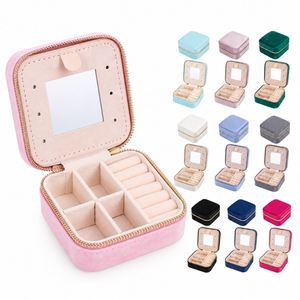 Boîte de rangement personnalisée en velours pour bijoux (boucles d'oreilles, colliers, bagues) avec miroir et doublure en PU – Cadeau idéal pour les événements - Product Image 1
