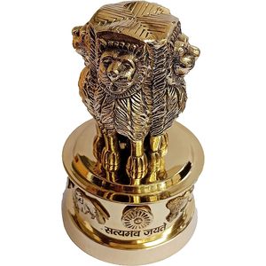 PARIJAT HANDICRAFT Estatua de latón Ashoka Stambh Pilar Cuatro Leones Satyamev Jayete Escritorio adornado Peso de papel Escultura nacional - Product Image 6