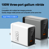 Chargeur mural GaN 100W 3 ports double Type C USB-A PD à charge rapide avec affichage LED pour ordinateur portable, tablette, smartphone, voyage