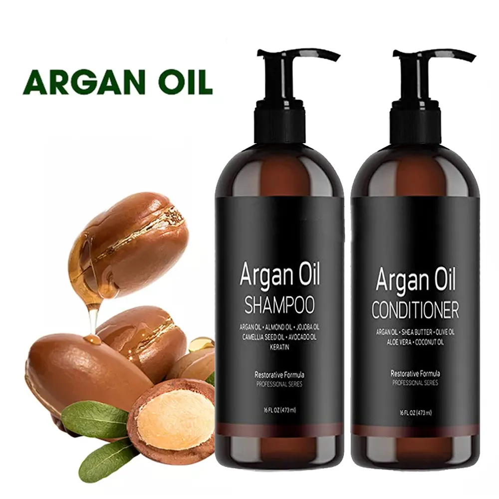Shampooing pour cheveux riche en soins capillaires à l'huile d'argan biotine et collagène avec marque privée OEM Nature