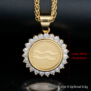 Mode 18K Plaqué Or Micro Pave CZ Astrologique 12 <span class=keywords><strong>Signe</strong></span> Du Zodiaque Charmes En Acier Inoxydable Zircone Pièce Médaillon Pendentifs - Product Image 2