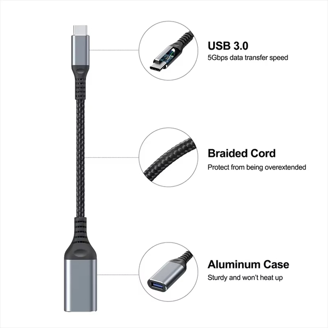 OTG Type C Cable USB-C Male to Female Nylon Braided ZYQ OTG Type C Cable USB-C Male 5Gbps USB-C Charge Data Transfer Adapter