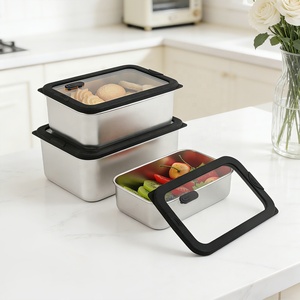 Container With Seal Lid Stackable Leak Proof Airtight Single <b>Compartment</b> Stainless Steel Rectangle Food Storage - Product Image 1