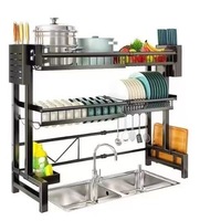 Égouttoir à vaisselle et bac de drainage rétractable en métal pour évier de cuisine, rangement de comptoir multifonctionnel sur pied