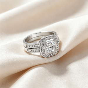 Prix de gros – Ensemble de mariage et de fiançailles tendance pour femme en argent sterling 925 plaqué rhodium avec zircon taille coussin – Anniversaire - Product Image 6