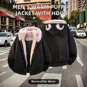 Veste d'hiver décontractée imperméable pour homme Bomarey, style doudoune, à capuche et col montant, respirante, en tissu peigné, avec fermeture éclair et manches évasées à 80 % - Product Image 2